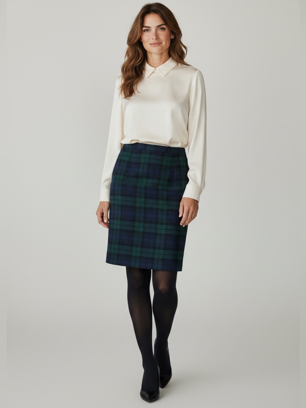 J. Crew Blackwatch Plaid Pencil Skirt - Navy & Green